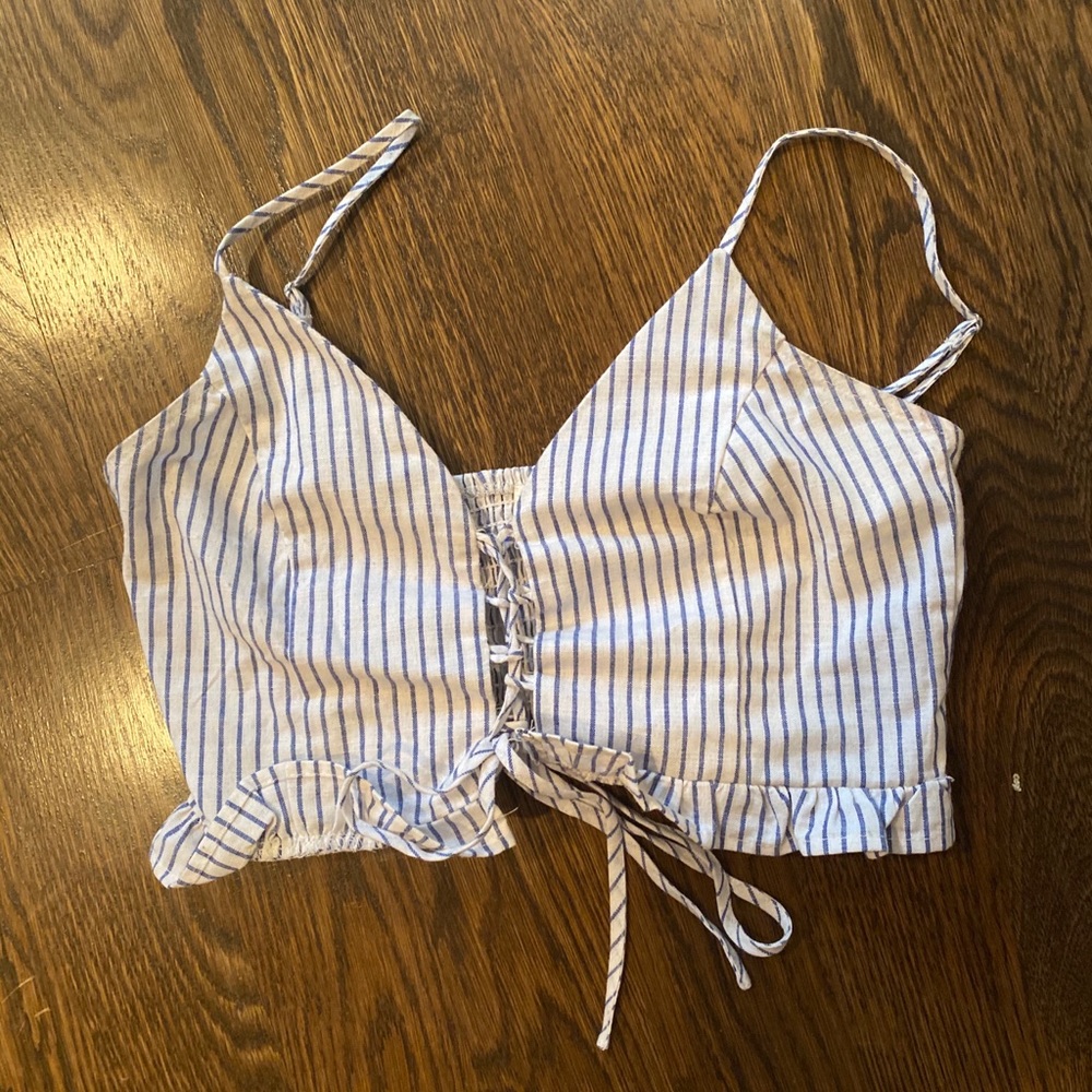 Blue and white stripped crop top